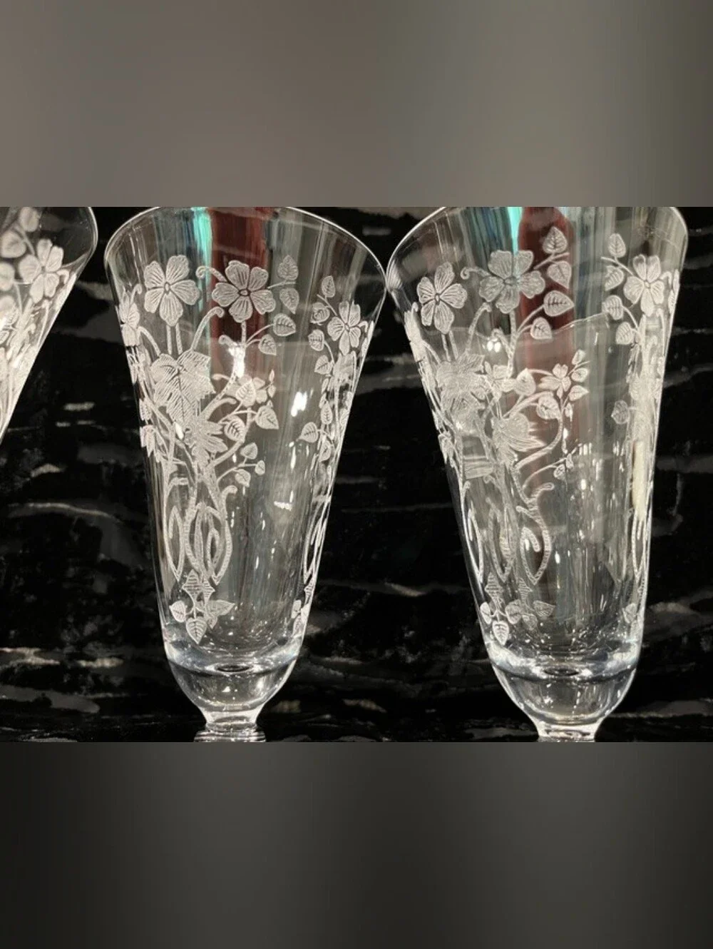 Vintage 1930s Morgantown Baden Etched Crystal Footed Tumblers - Set of 4 (1930s)